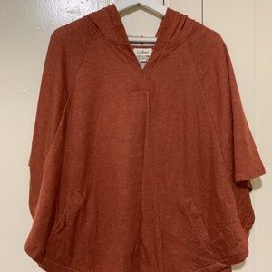 Dark Orange Sweater Poncho with Hood